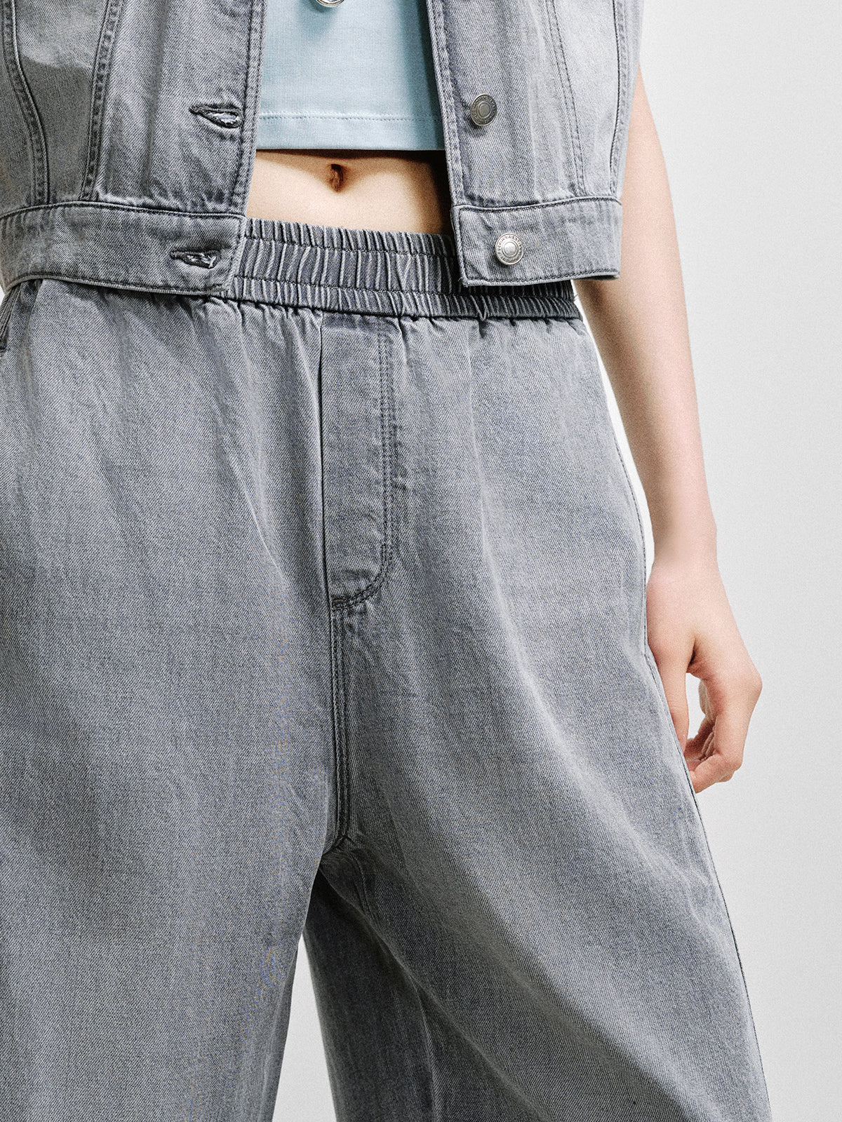 Lyocell-Cotton Barrel-Leg Denim Pants