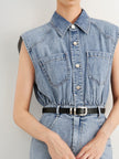 Cotton Denim Sleeveless Shirt Dress