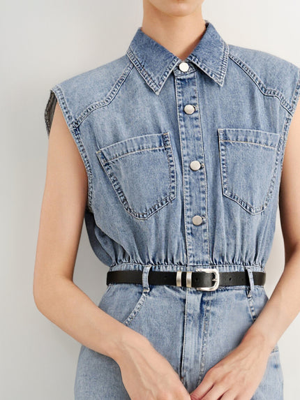 Cotton Denim Sleeveless Shirt Dress