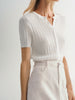 Women's White V Neck Short Sleeves Knitwear Top 5F4131421