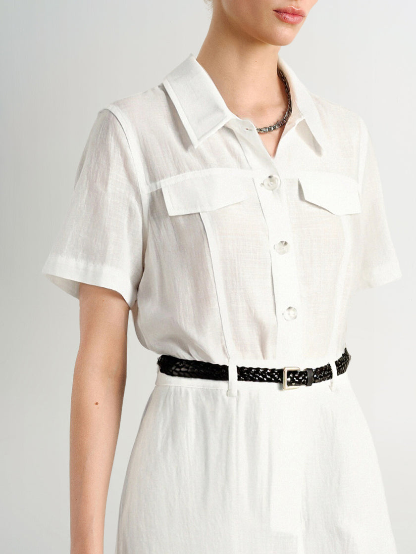 White Lyocell Shirt-Dress with Belt  Dress