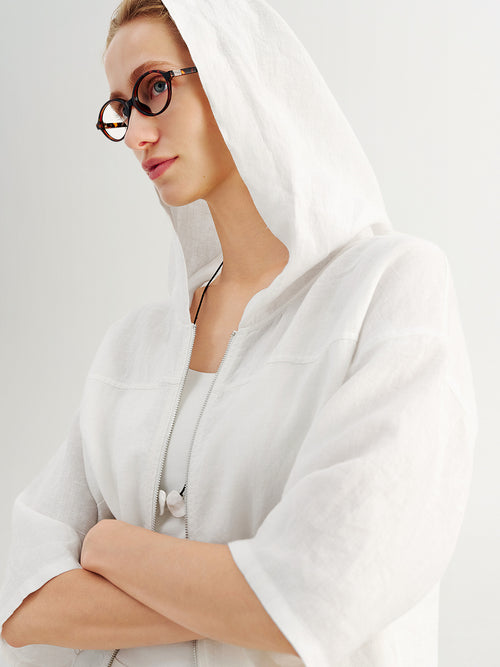 Load image 1 in gallery view. Pure Linen Hooded Jacket