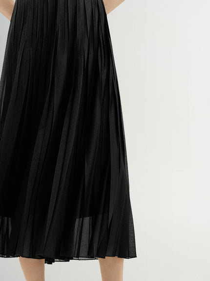 Women's Black Pleated Lightweight Long Waist Skirt 5F5241332