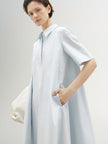 Women's Glacier Blue Classic Collar Half Sleeves 100% Cotton Shirt Dress 5F4292181