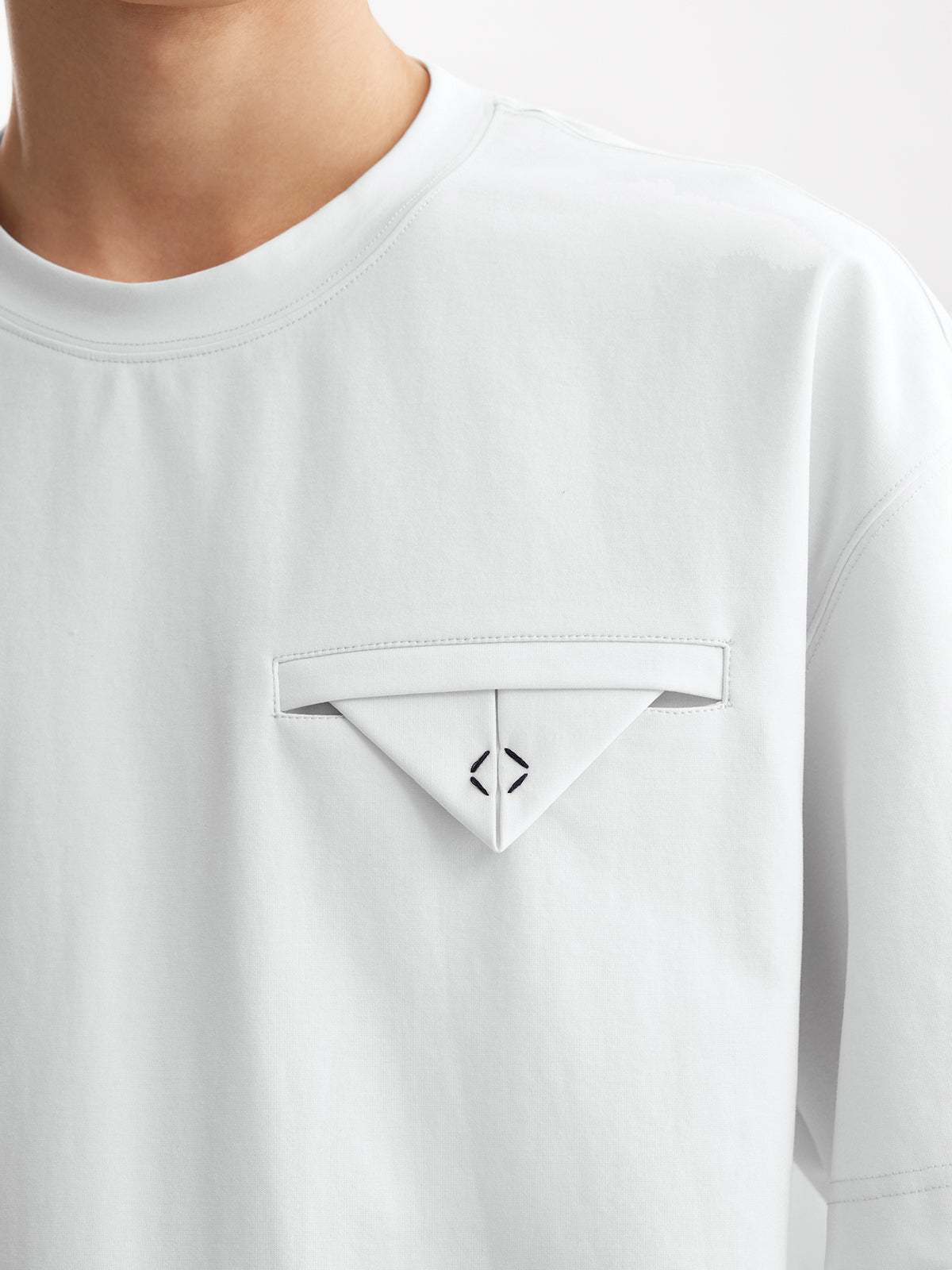 White Cotton-Blend Oversized Tee with Chest Detail