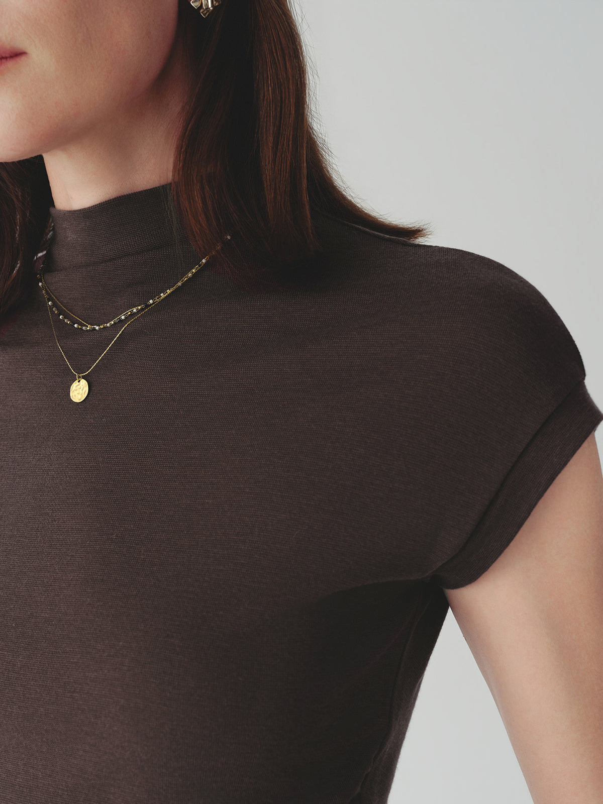 Mock-Neck Cap-Sleeve Top with Drawstring