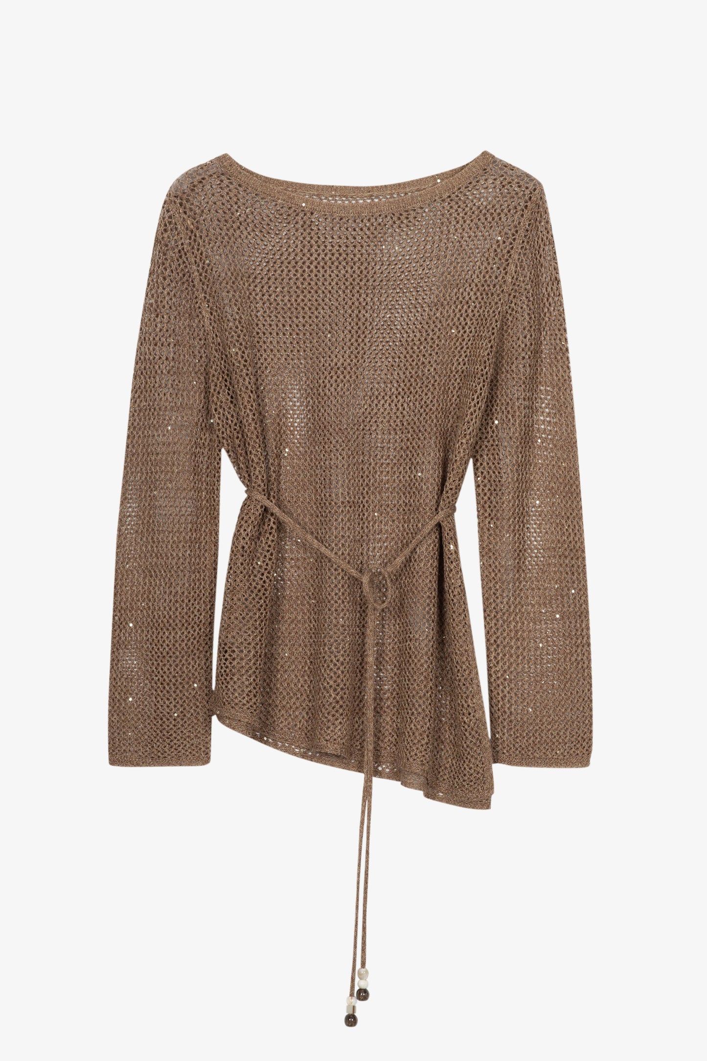 Relaxed Belted Open-Knit Sweater