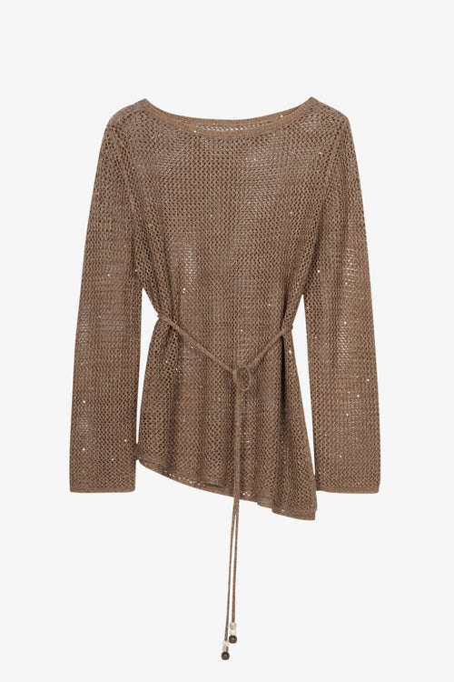 Load image 1 in gallery view. Relaxed Belted Open-Knit Sweater