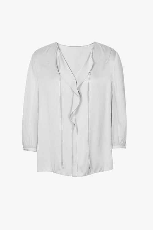 Load image 1 in gallery view. Ruffled Silk V-Neck Blouse