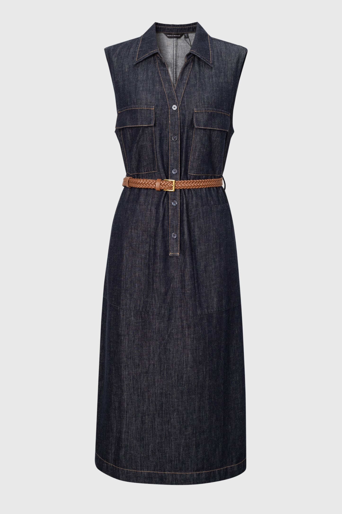 Structured Cotton-Linen Denim Sleeveless Dress