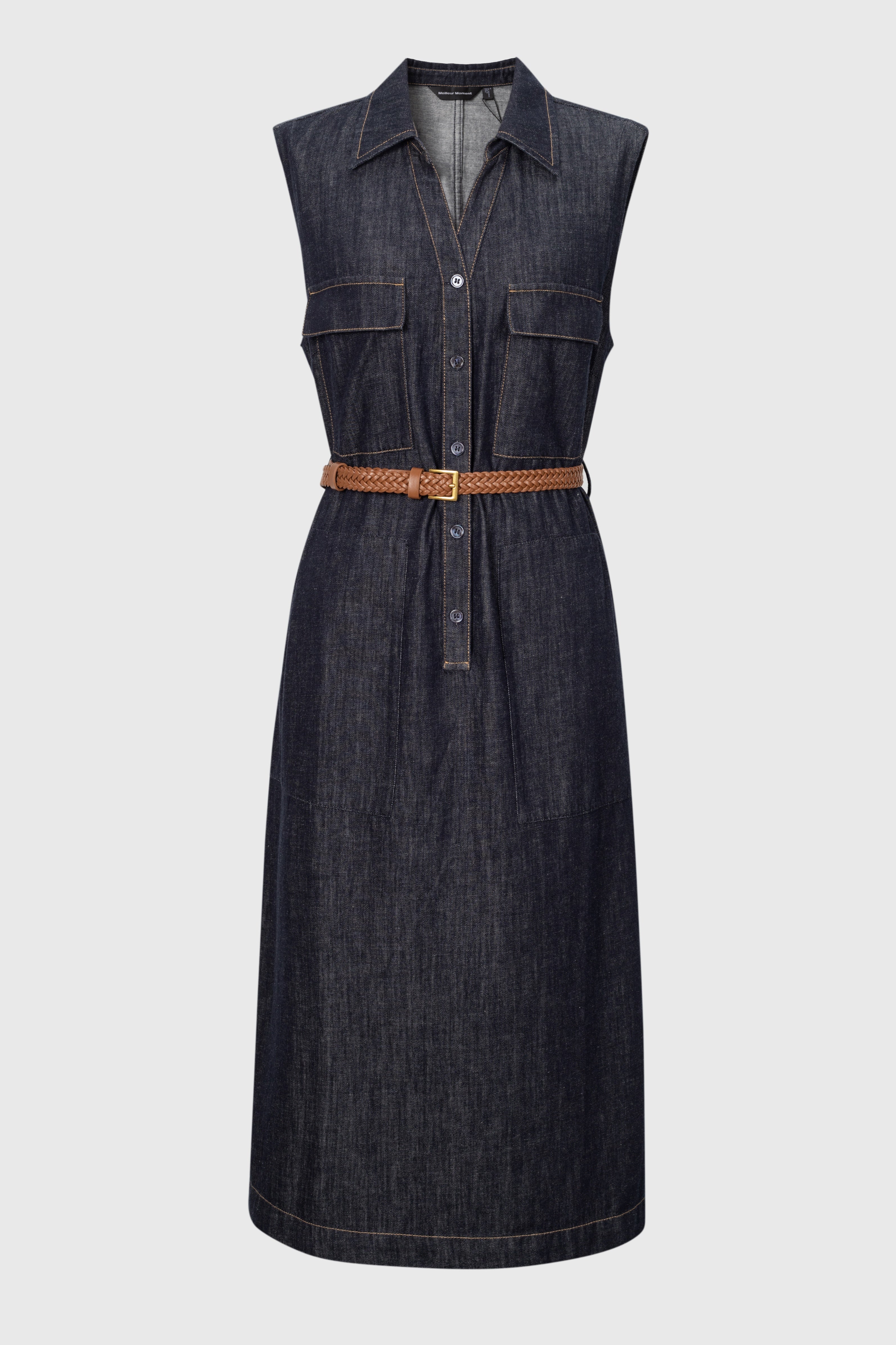Structured Cotton-Linen Denim Sleeveless Dress