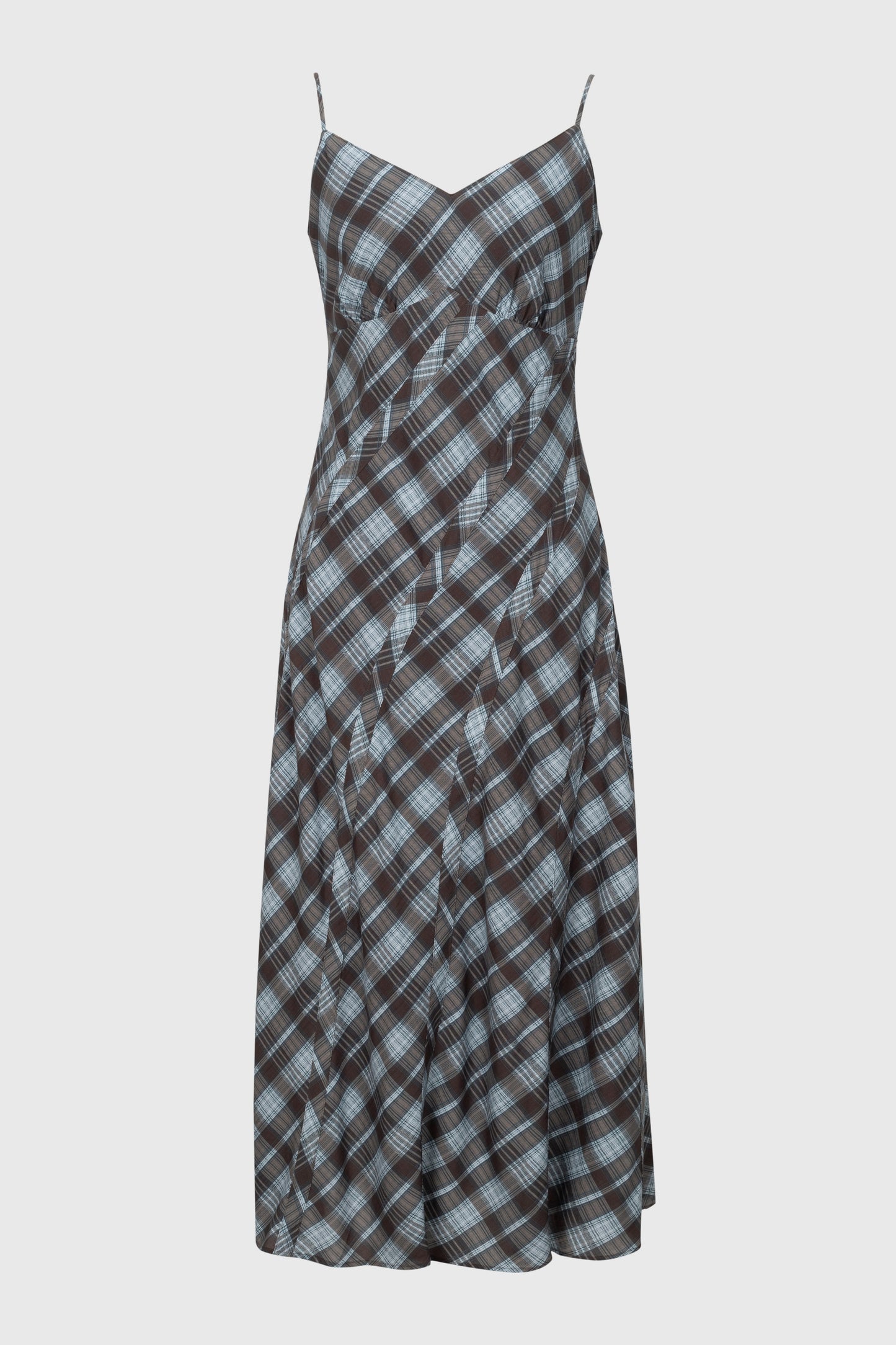 Plaid Lyocell-Linen V-Neck Slip Dress