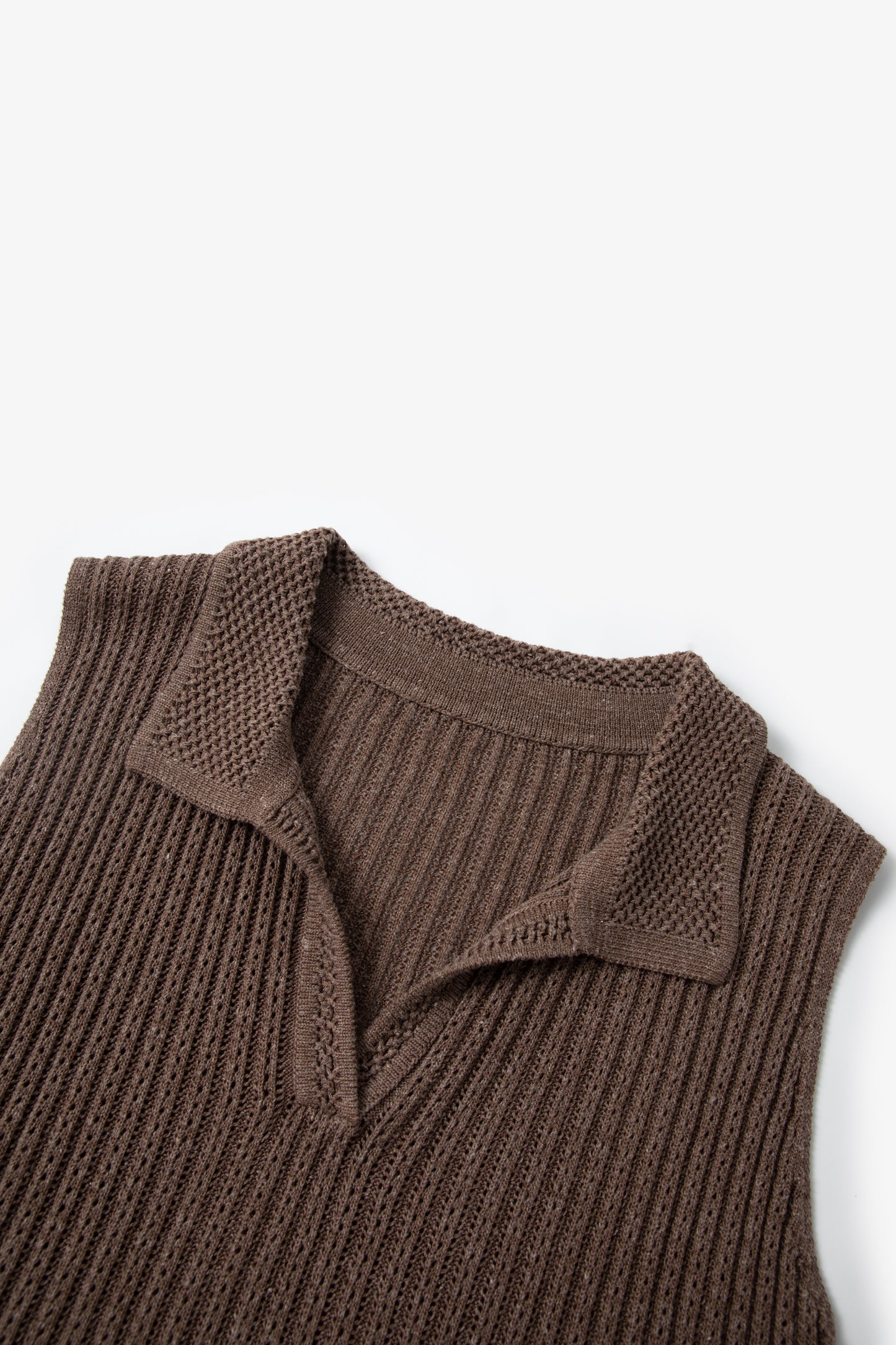 Ribbed-Knit Sleeveless Polo Top