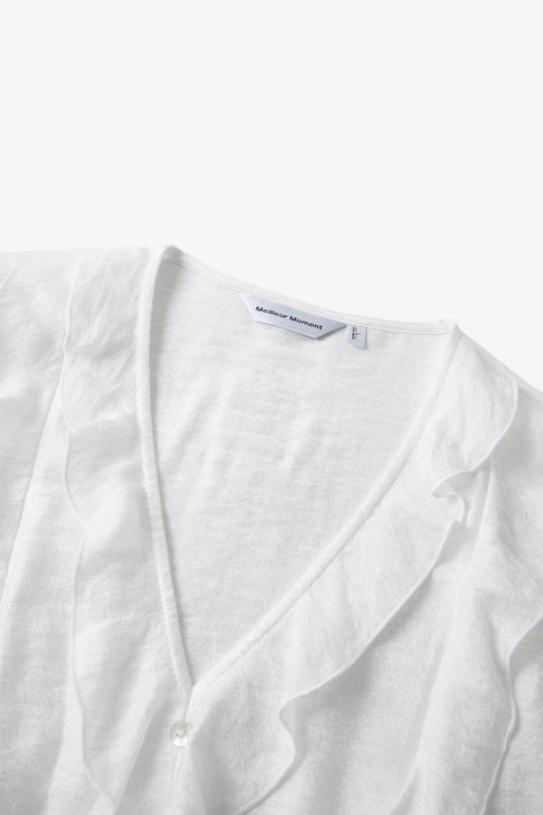Load image 1 in gallery view. Ruffled V-Neck Linen Blend Blouse
