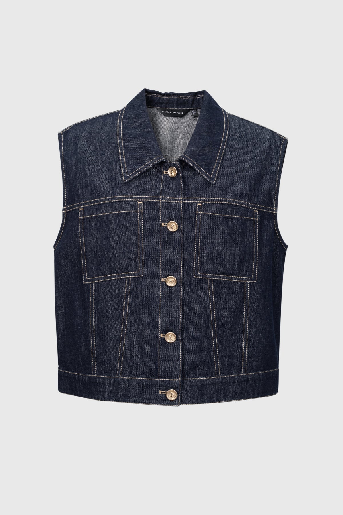 Cropped Denim Collared Vest