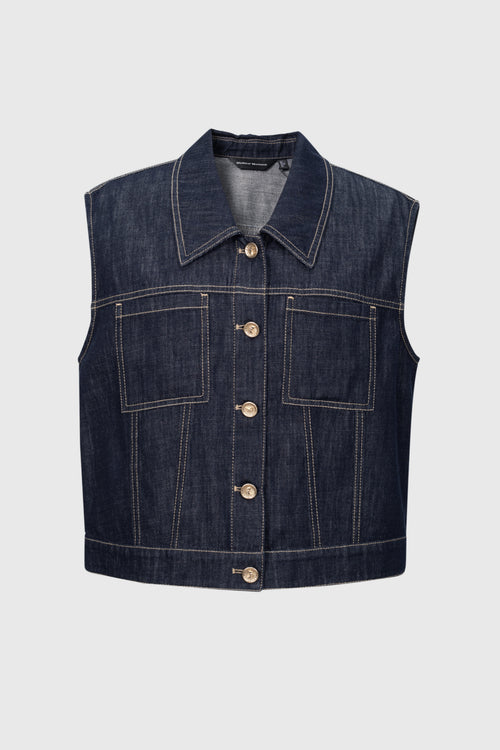 Load image 1 in gallery view. Cropped Denim Collared Vest