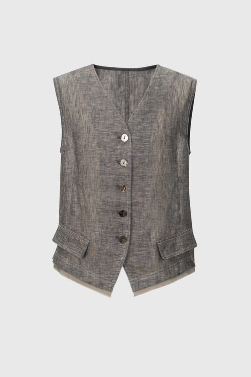 Load image 1 in gallery view. Tailored Linen V-Neck Vest