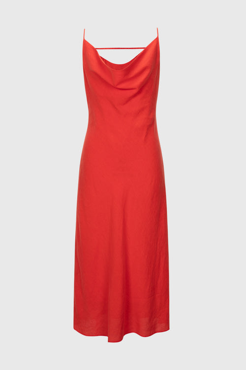 Load image 1 in gallery view. Drape-Neck Lyocell-Ramie Slip Dress