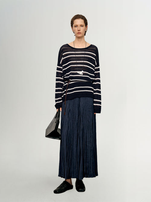 Load image 1 in gallery view. Deep Blue Crinkled Maxi Skirt