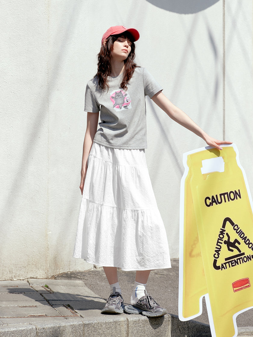 Cotton-Blend Cat Print Tee