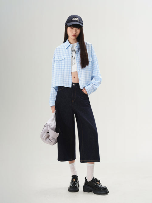 Load image 1 in gallery view. Cotton-Blend Plaid Drop-Shoulder Shirt