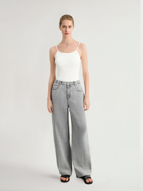 Load image 1 in gallery view. Gray Wide-Leg Jeans Pants
