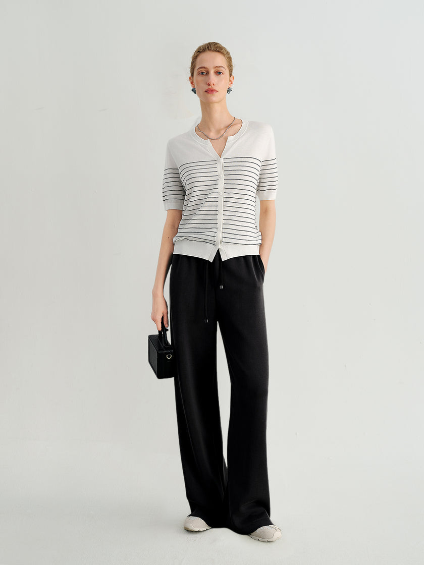 Lyocell Striped V-Neck Tee