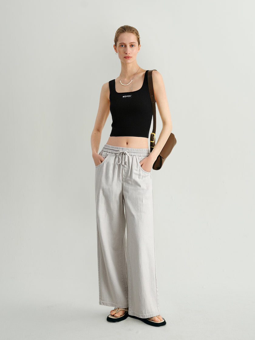 Black Square-Neck Sleeveless Tank