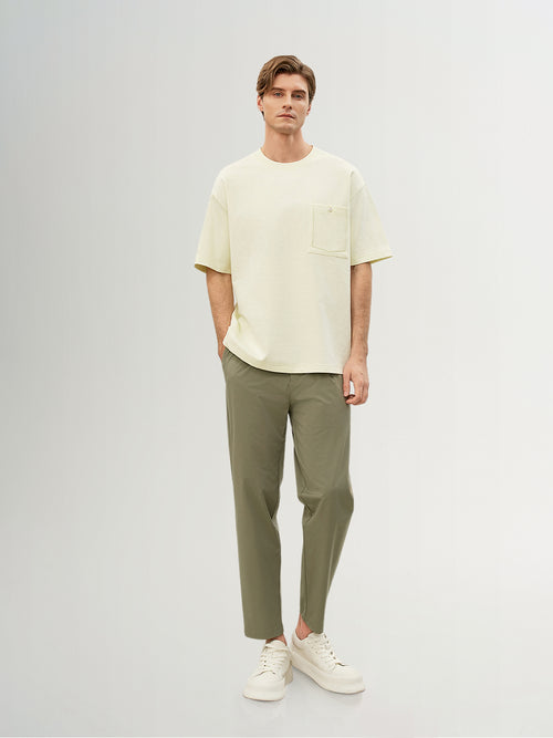 Load image 1 in gallery view. Light Yellow Pocket Dropped-Shoulder Tee