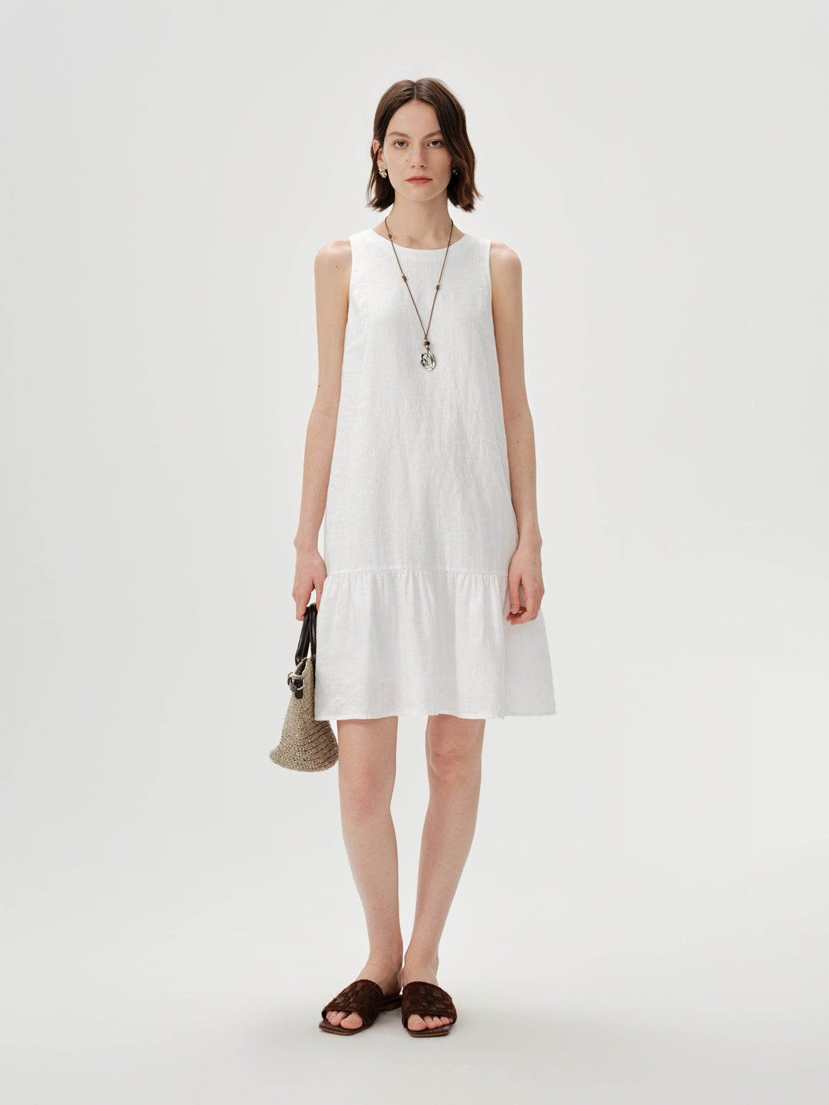 Crew Neck Sleeveless Relaxed Dress with Necklace