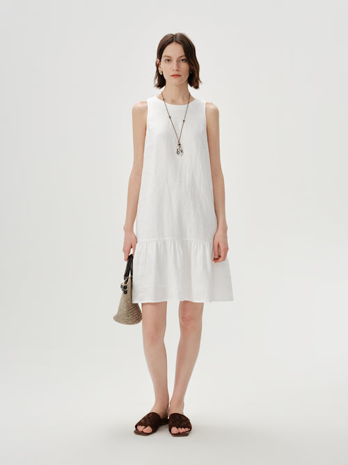 Load image 1 in gallery view. Crew Neck Sleeveless Relaxed Dress with Necklace