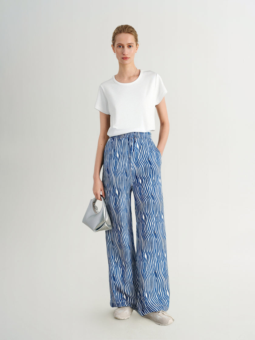 Wave Pattern Cotton Trousers