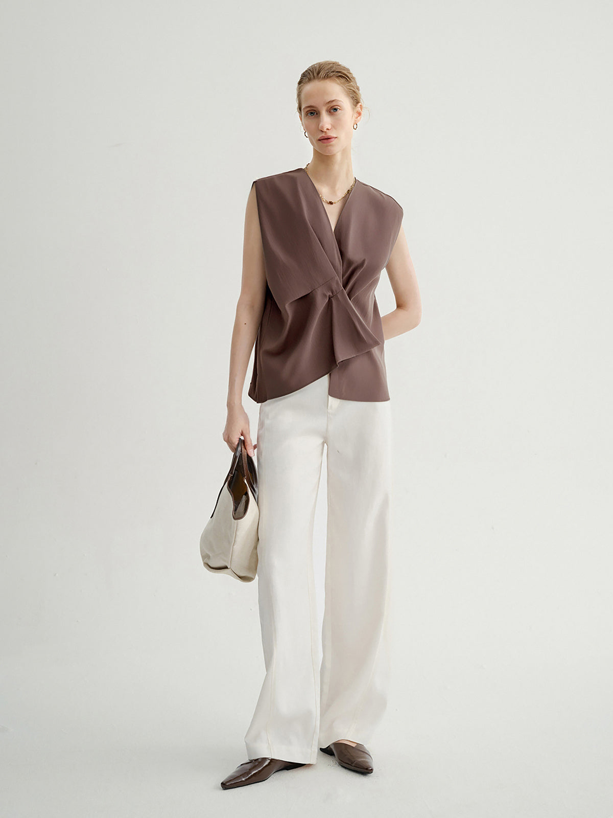 V-Neck Knotted Sleeveless Top Vest