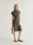 Short Sleeves Tie Belt Dress