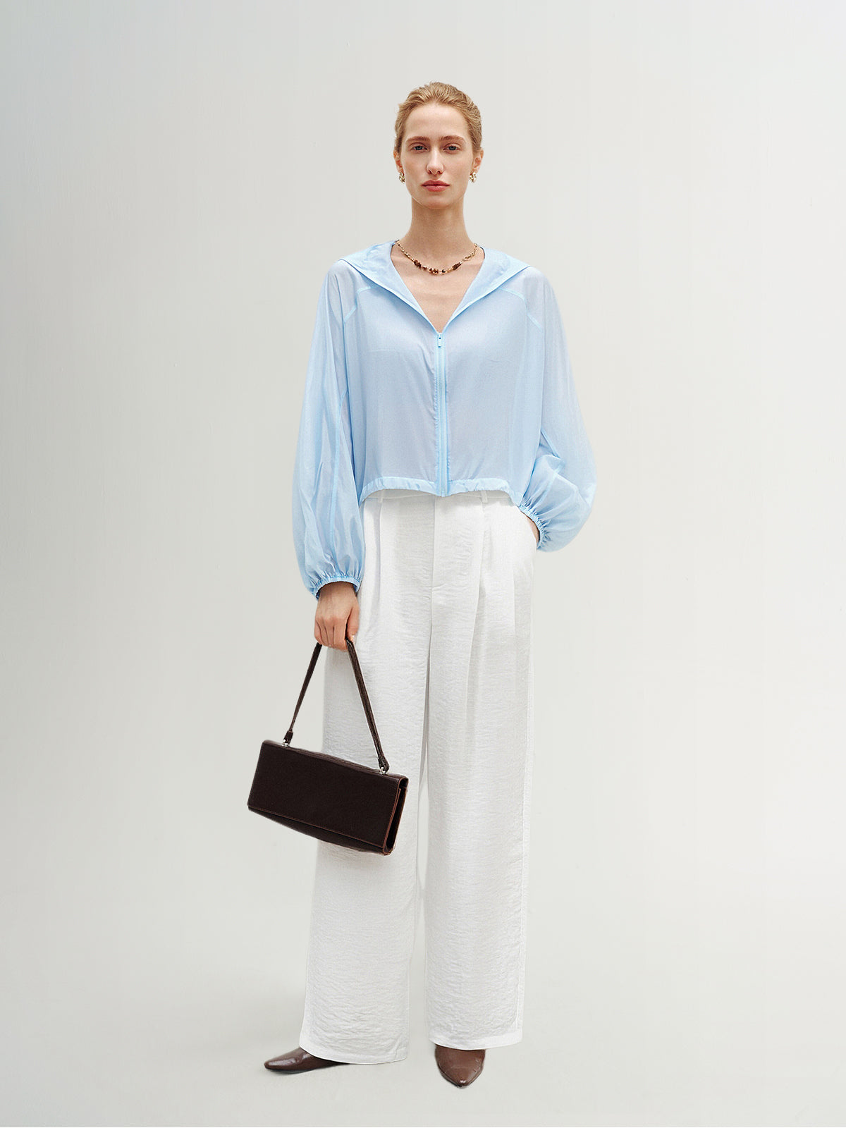 Light Blue Silk Hooded Jacket