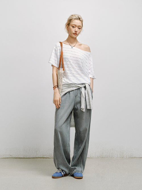 Load image 1 in gallery view. Asymmetric Cutout Oversized Tee