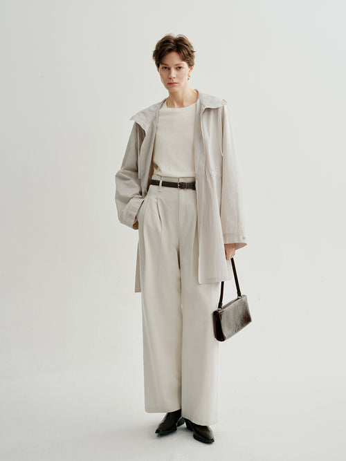 Load image 1 in gallery view. Beige Hooded Straight-Cut Trench Coat