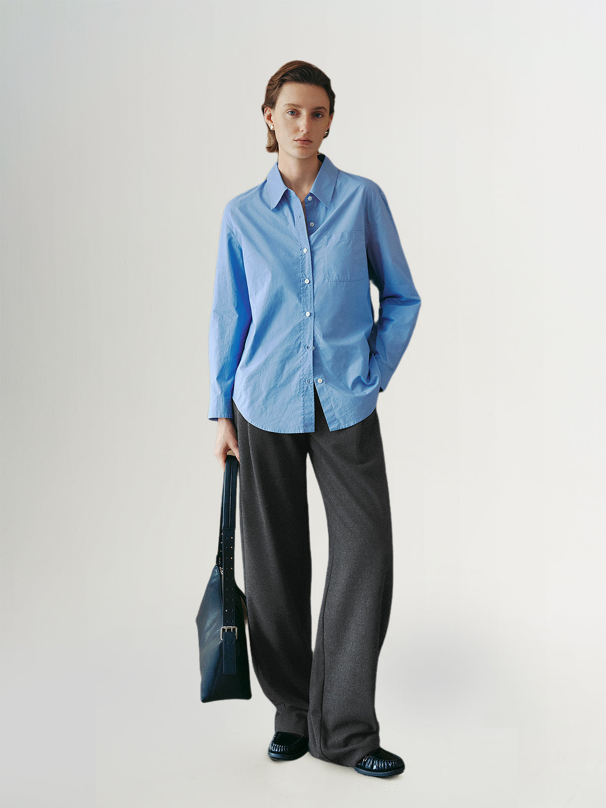 Wool Blend Straight-Leg Pants