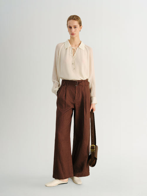 Load image 1 in gallery view. Tie-Neck Silk Raglan Blouse