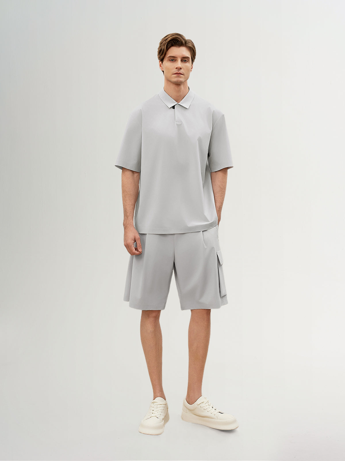 Light Gray Structured Short-Sleeve Polo
