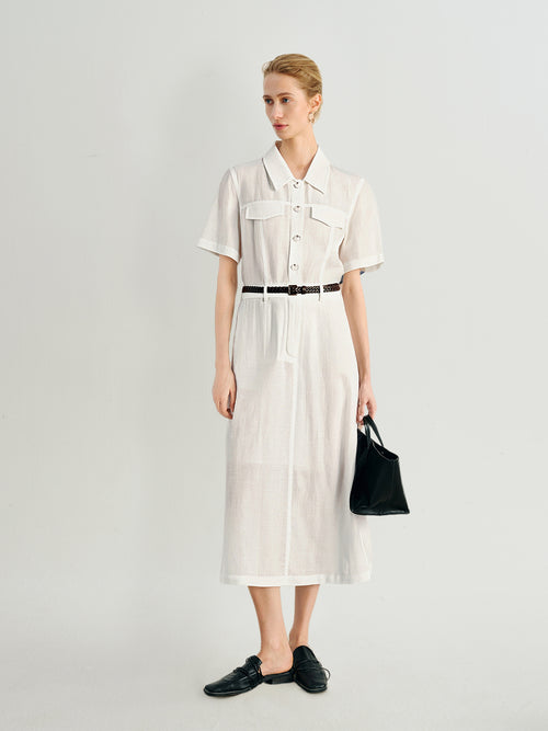 Load image 1 in gallery view. White Lyocell Shirt-Dress with Belt  Dress