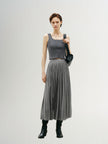 Women's Smoke Gray Pleated Design Summer Waist Skirt 5F4341331