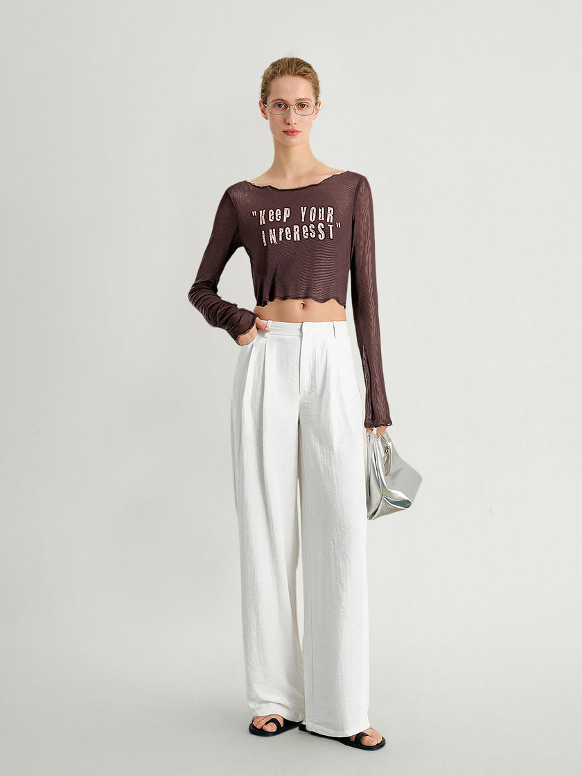Mesh Cropped Long-Sleeve Top