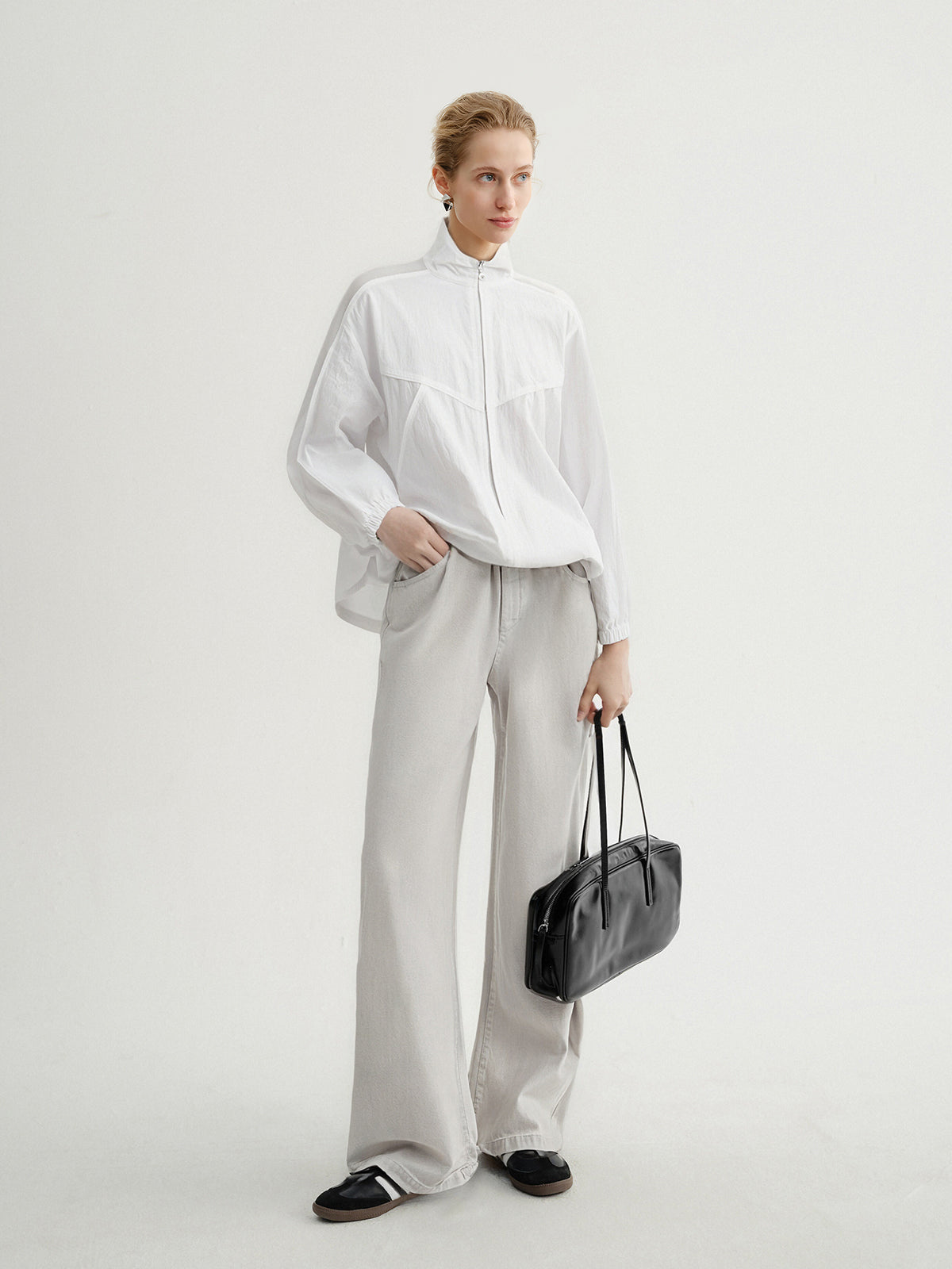 White Sheer Stand-Collar Jacket