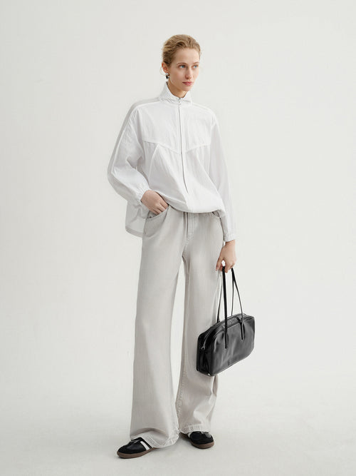 Load image 1 in gallery view. White Sheer Stand-Collar Jacket