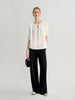 Silk Wave-Texture Short-Sleeve Blouse