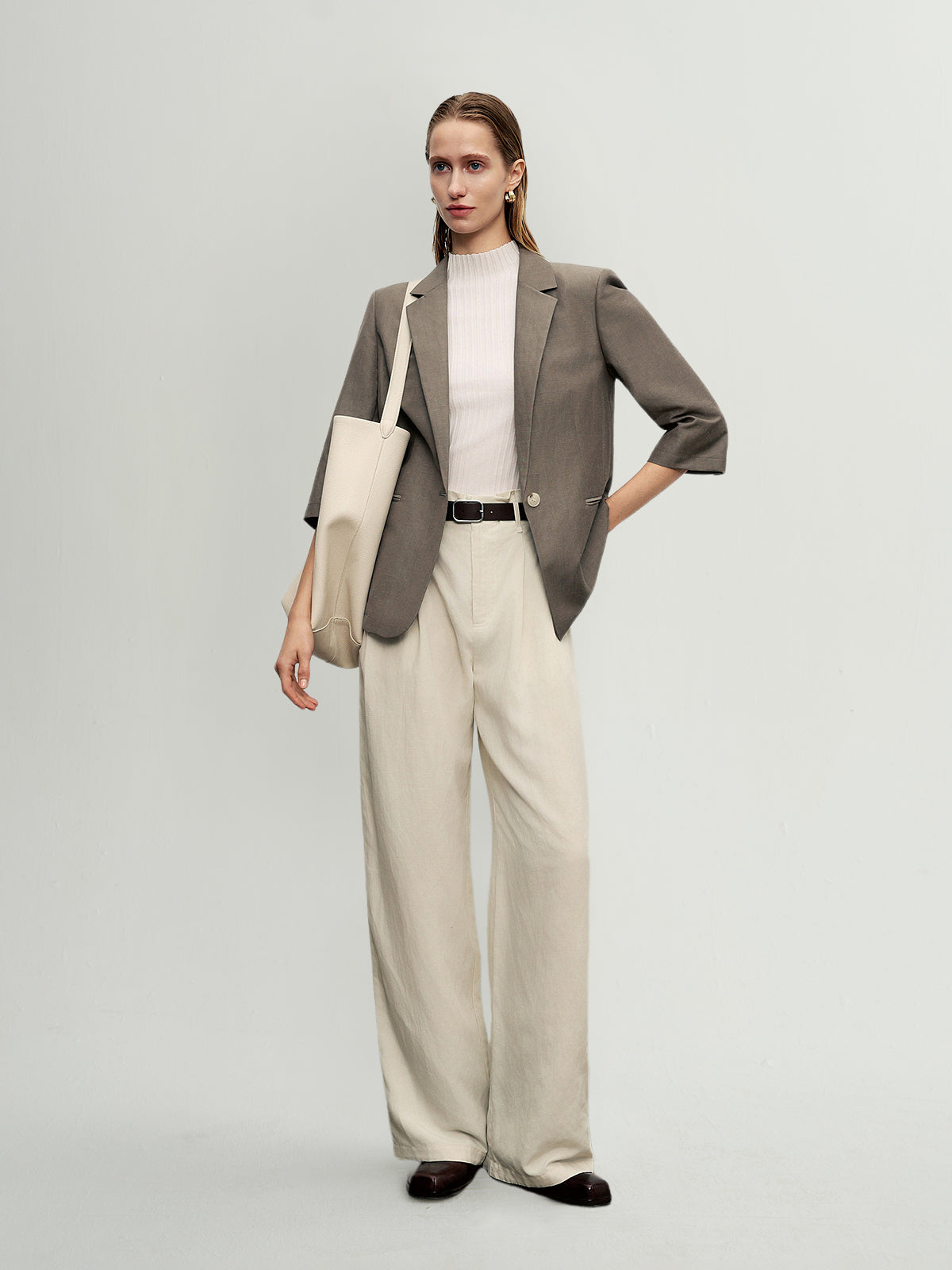 3/4 Sleeve Linen-Wool Blazer