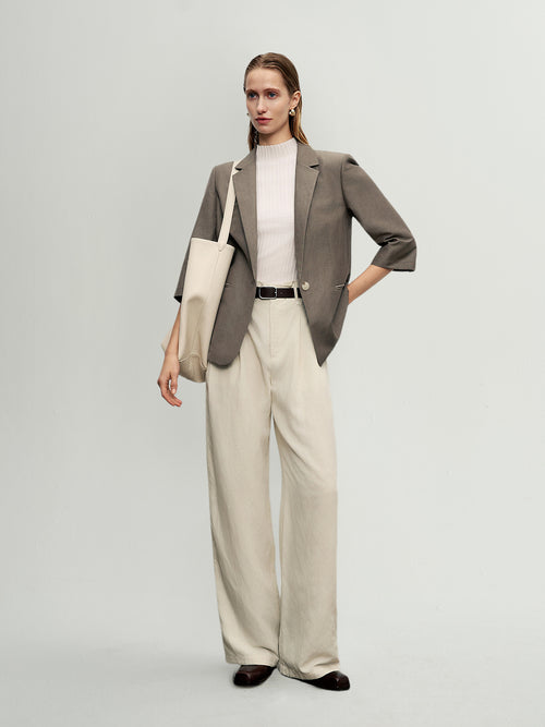 Load image 1 in gallery view. 3/4 Sleeve Linen-Wool Blazer