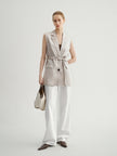 Linen-Blend Sleeveless Belted Vest