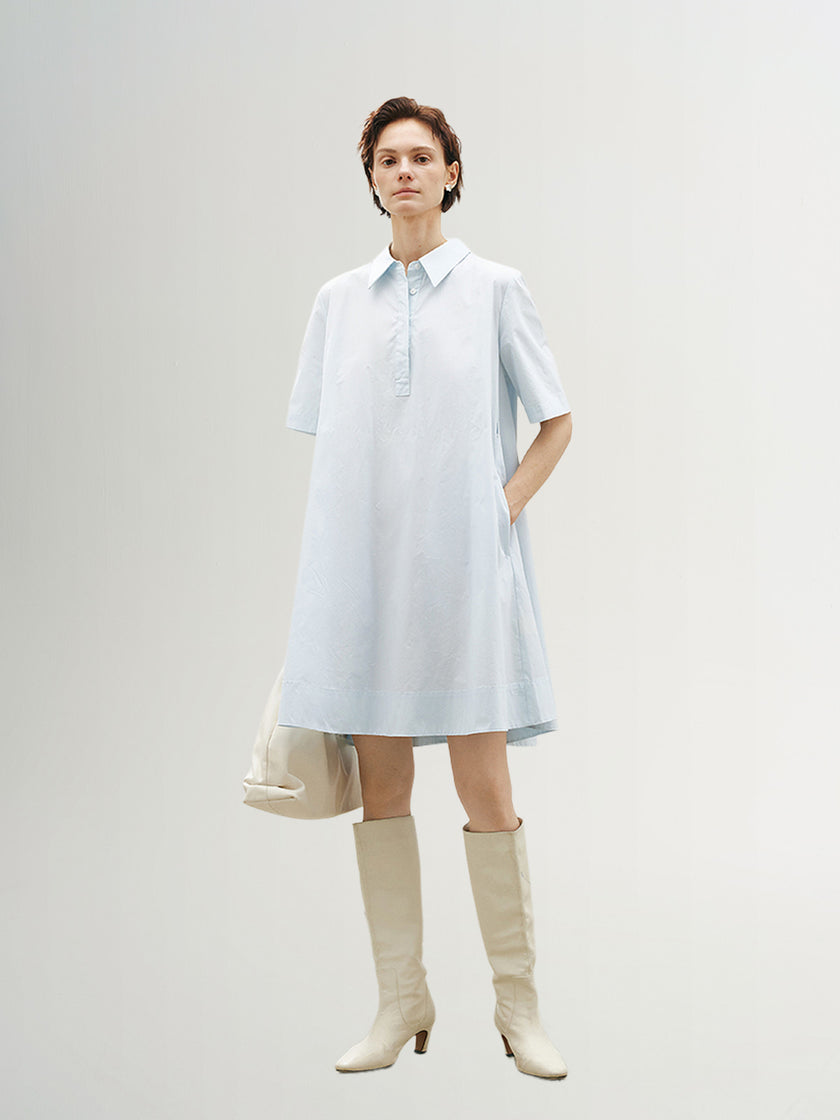 Half Sleeves 100% Cotton Shirt Collar Dress